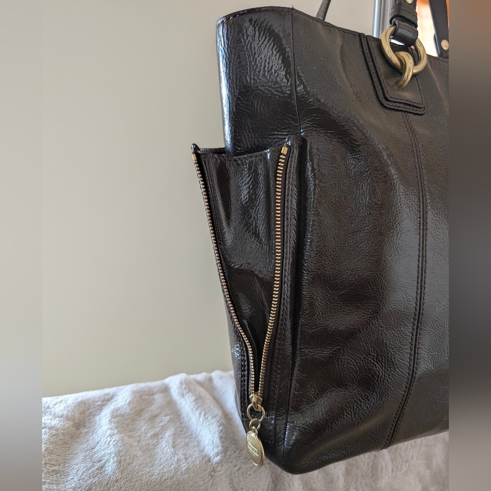 Coach Mahogany/Dark Brown Patent Leather Tote Bag - Picture 4 of 15